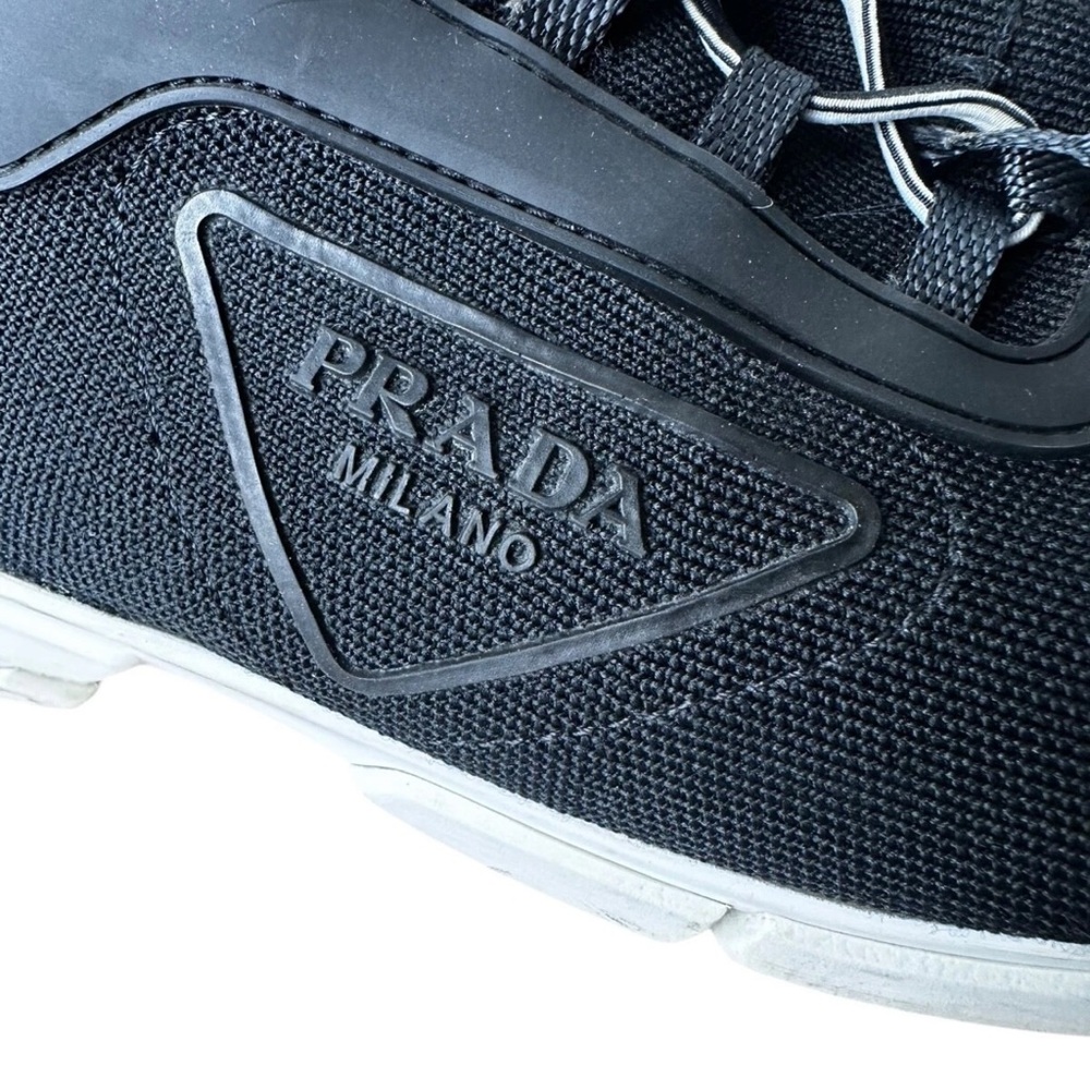 Prada Knit Lace Up Black Trainer Sneakers Shoes Black White Size 38.5 8.5 - Picture 6 of 13